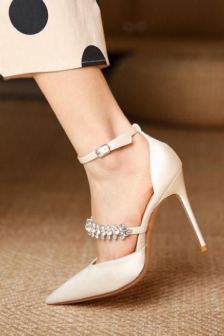 White Bow Diamond Banquet Party High Heels Shoe