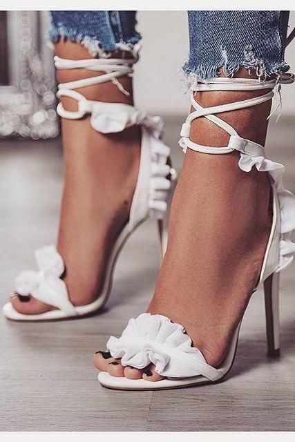 Lace Cross Lace High Heels Sandals