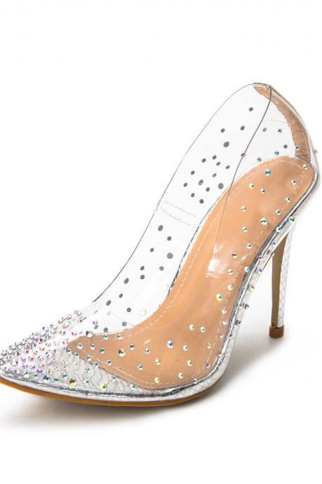 Silvery Fashionable Transparent Diamond Sexy Women's Shoes