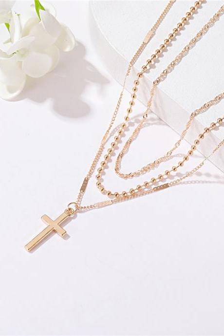 Golden Simple Multi-layer Cross Three-layer Clavicle Chain