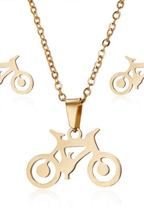 Bicycle Stainless Steel Necklace Earring Set sweater chain