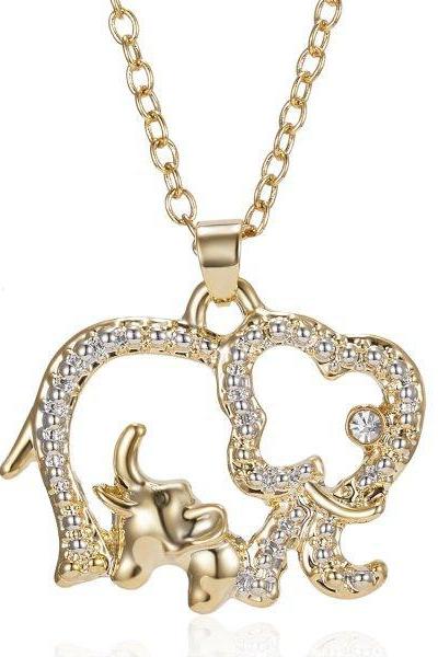 Golden Animal Elephant Pendant Creative Mother&amp;amp;#039;s Day Necklace