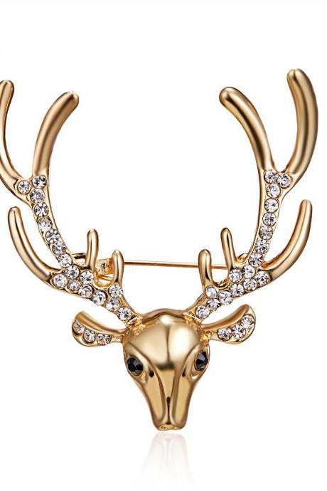 Christmas Deer Head Rhinestone Alloy Brooch