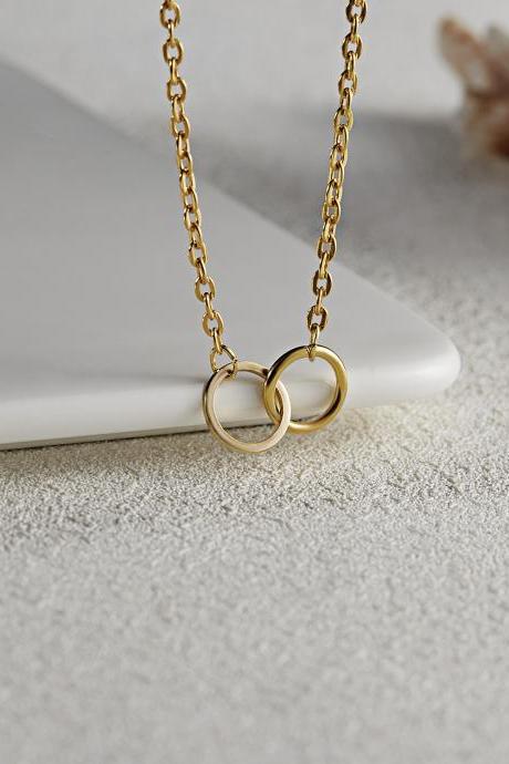Golden Double Ring Alloy Necklace