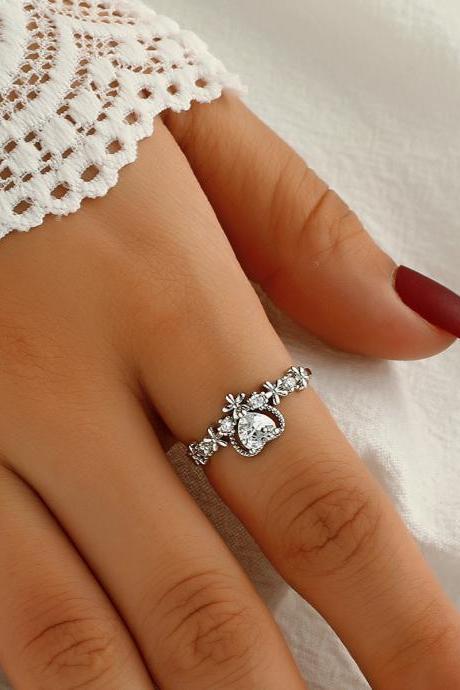 Silvery Ancient Zircon Flower Ring