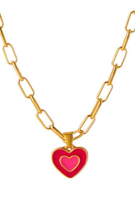 Pink Oil dripping double love clavicle chain sweater chain