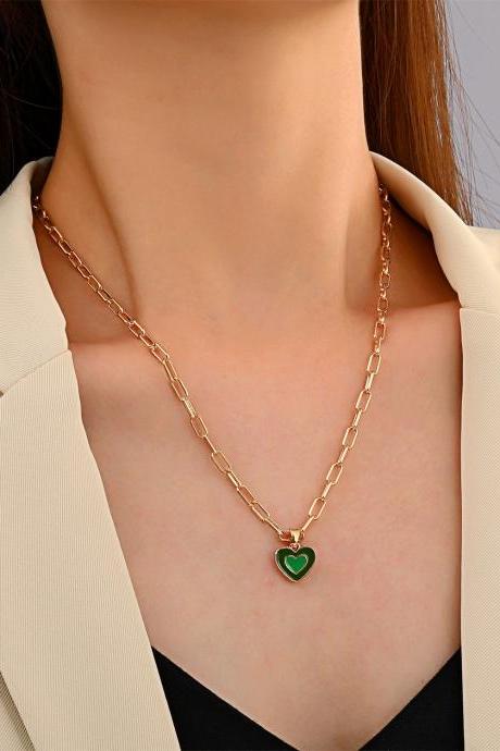 Green Oil dripping double love clavicle chain sweater chain