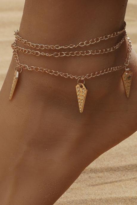 Thick chain foot chain set zircon twist cone Pendant Bracelet retro simple hip hop beach chain
