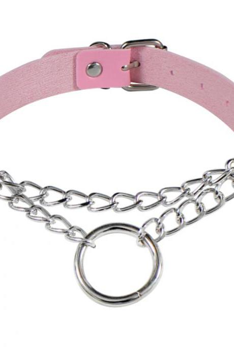 Pink Pu Leather Ring Necklace