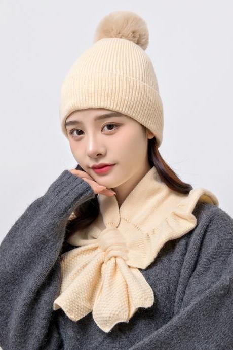 Beige Winter Cycling Women's Sweet And Lovely Knitted Wool Hat