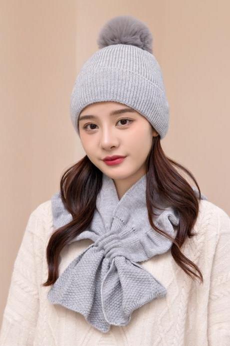 Gray Winter Cycling Women's Sweet And Lovely Knitted Wool Hat