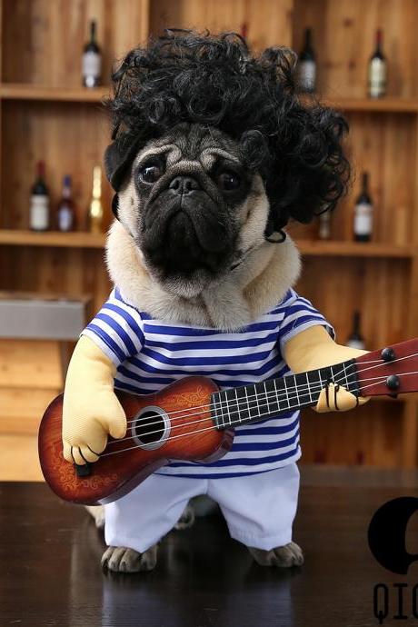 Pet dog guitarist disguised funny guitar costume Bago funny guitar clothes
