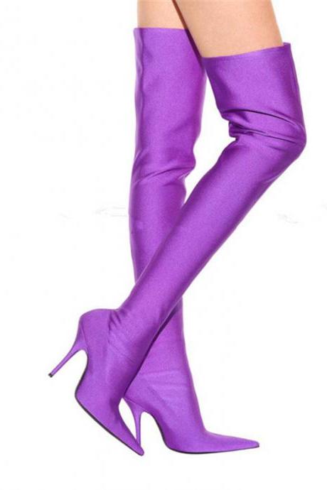 High Heeled Pointed Dance Shoes Multicolor Custom Knee Stretch Boots