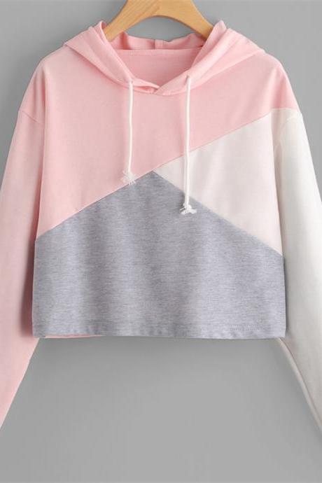 Autumn Hooded Long Sleeve Color Blocking Sweater
