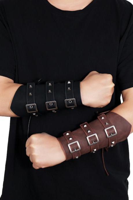 Leather Wrist Guard Wide Leather Punk Riding Arm Guard
