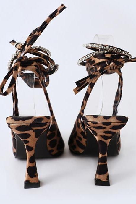 Women Thin High Heel Prom Shoes Black Leopard Party Pumps Sexy Fashion Sandal