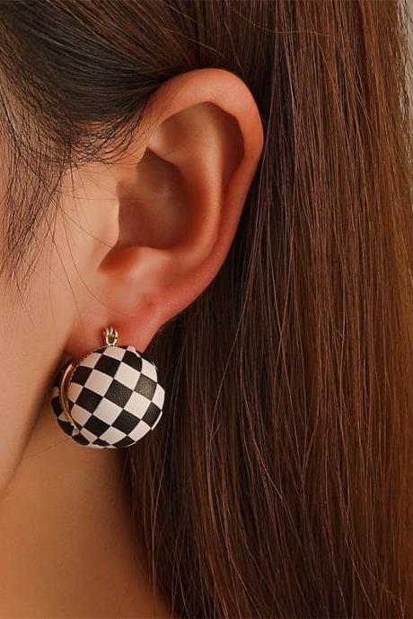 Vintage Black White Plaid Earrings Accessories