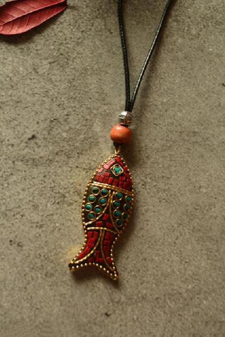 Ethnic Style Colored Fish Long Necklace