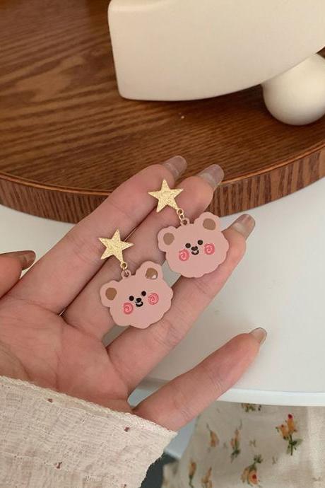 Sweet Pink Bear And Star Shape Earrings Accessories