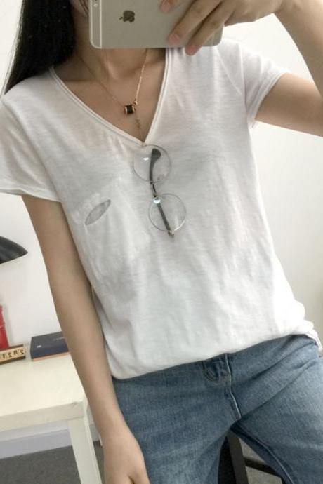 Simple Casual 4 Colors Round-neck Short Sleeves T-shirt Top