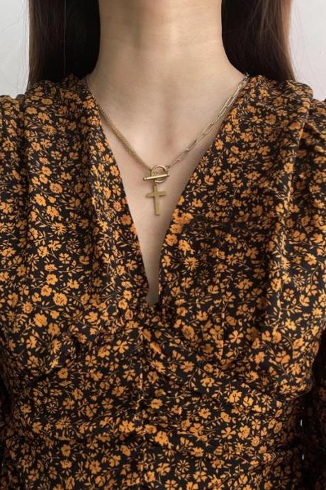 Vintage Stylish Geometric The Cross Leaves Necklaces-3
