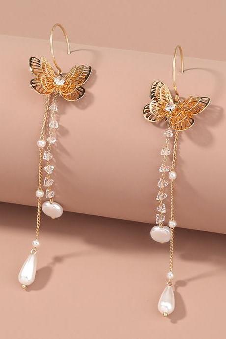 Original Chic Alloy Butterfly Pearl Tassels Earrings