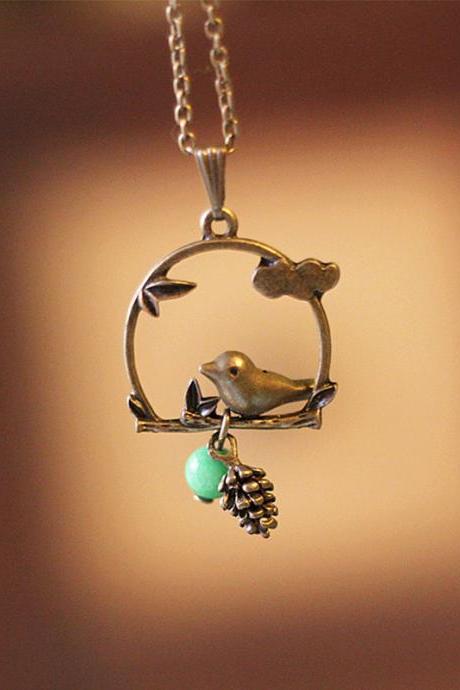 Vintage Original Alloy Bird Bead Chain Necklace