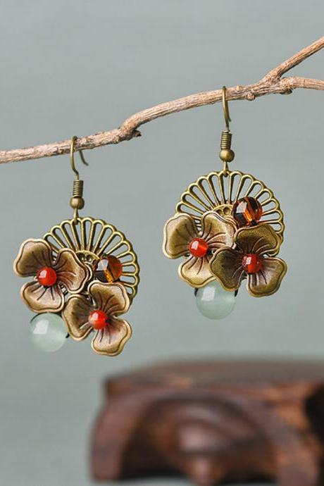 Vintage Gold Color Flower Earrings