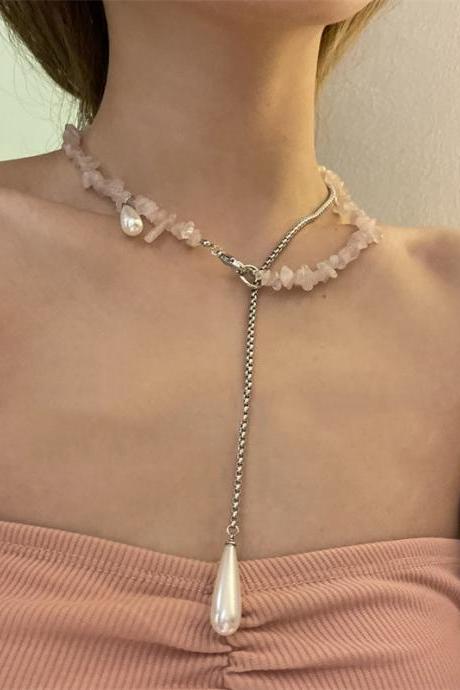 Stylish Chic Stone Pearl Chain Necklace