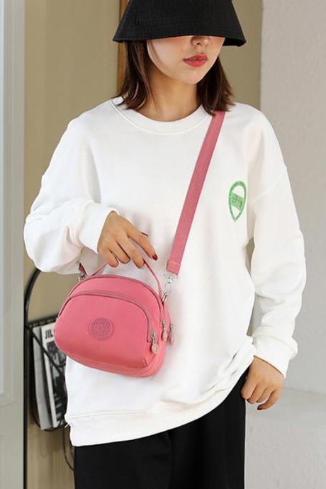 Pink Simple Solid Color Floral Printed Shoulder Bag