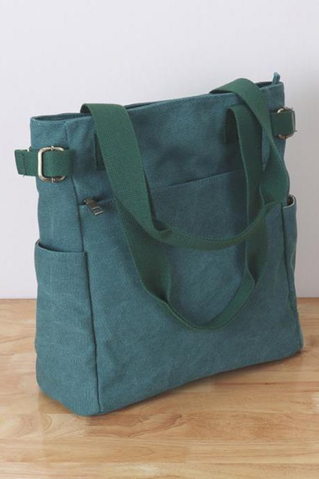 Light Green Casual Simple Solid Color Canvas Bag