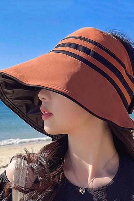 RED Going Out Contrast Color Striped Sun Hat