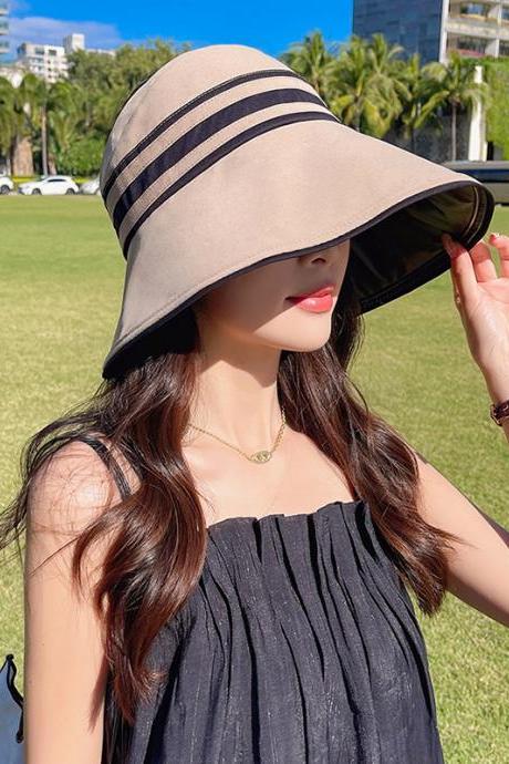 KHAKI Going Out Contrast Color Striped Sun Hat