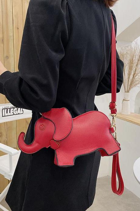 Red Pu Elephant Shape Shoulder Bag Handbag