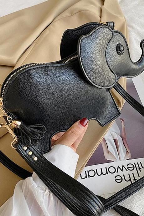 Black Pu Elephant Shape Shoulder Bag Handbag