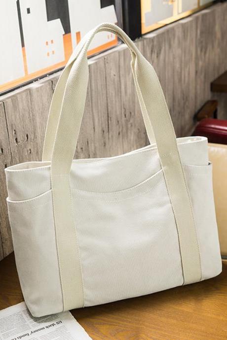 Cream Simple Casual Canvas Solid Color Bag
