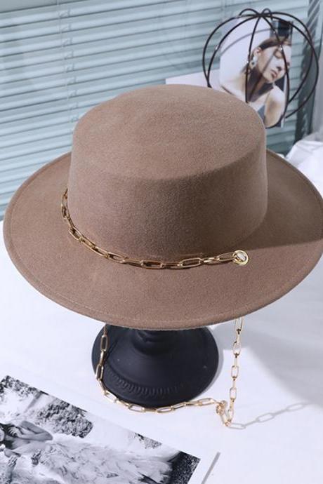 COFFEE Vintage Wool Blend Solid Color Chain Top Hat
