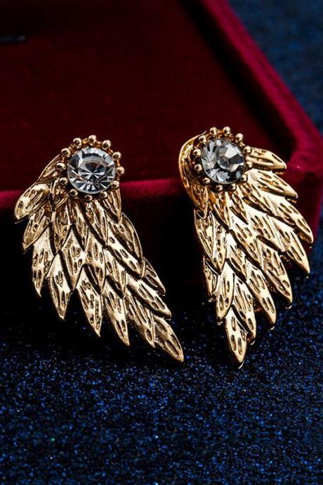 GOLD Original Rhinestone Wings Shape Earrings