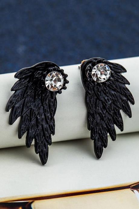 BLACK Original Rhinestone Wings Shape Earrings