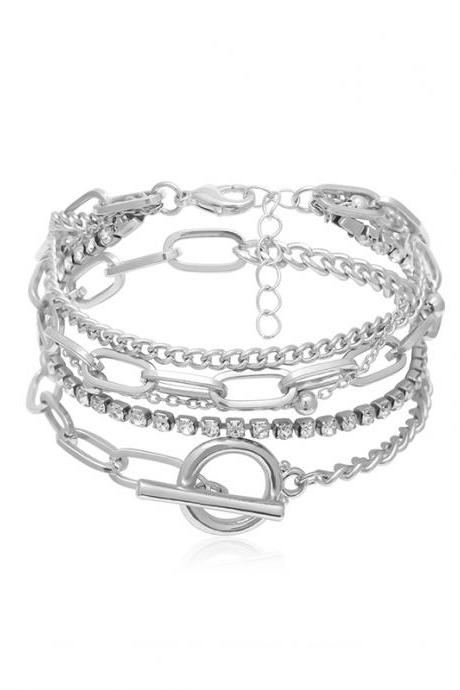 Silver Original Simple Rhinestone Chains Bracelet