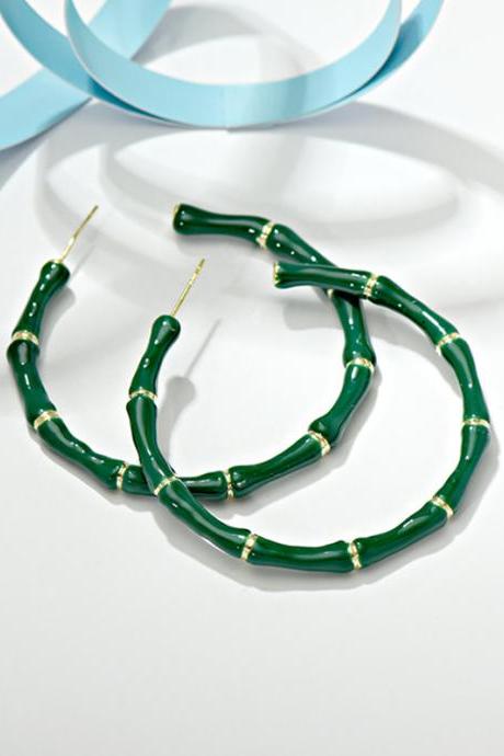 Green Stylish Statement Geometric Contrast Color Earrings