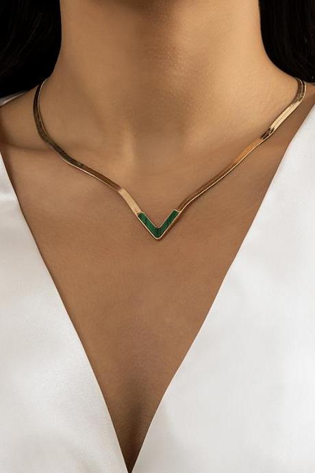 Green Simple Alloy Chain Necklaces Accessories