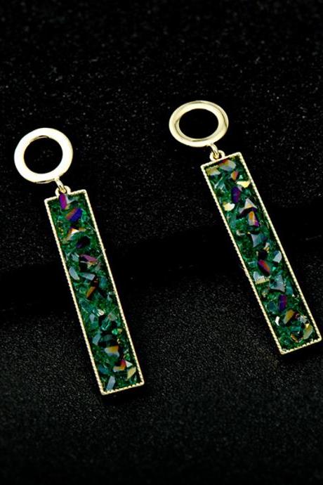 Green Original Simple Geometric Rhinestone Earrings Accessories