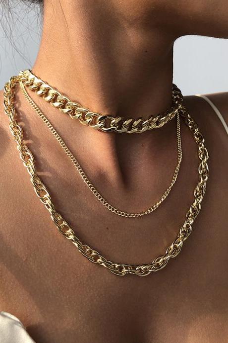 Gold Original Cool Multi-layered Chains Necklace