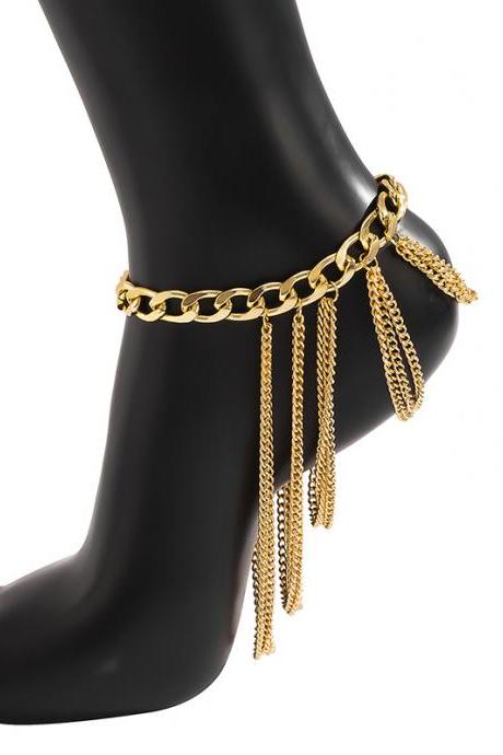 Gold Simple Multi-layered Tassels Chains Anklets