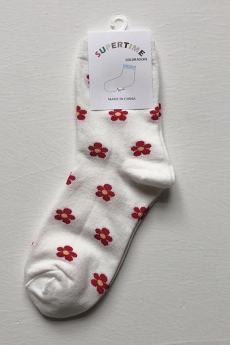 Red Qute Flower Printed Socks