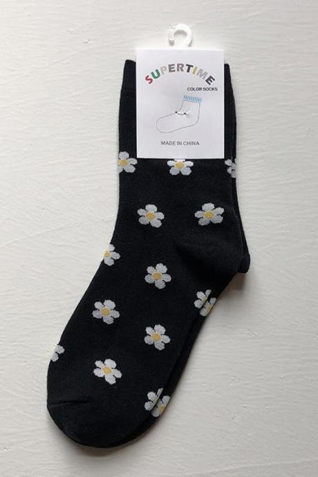 Black Qute Flower Printed Socks