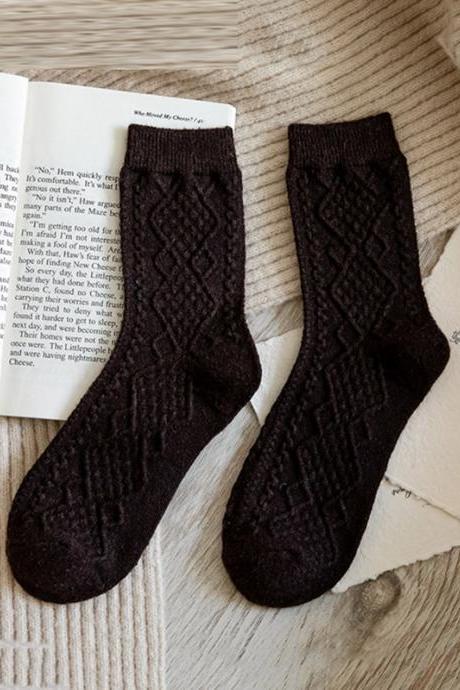 Deep Coffee Vintage Jacquard Knitting Socks