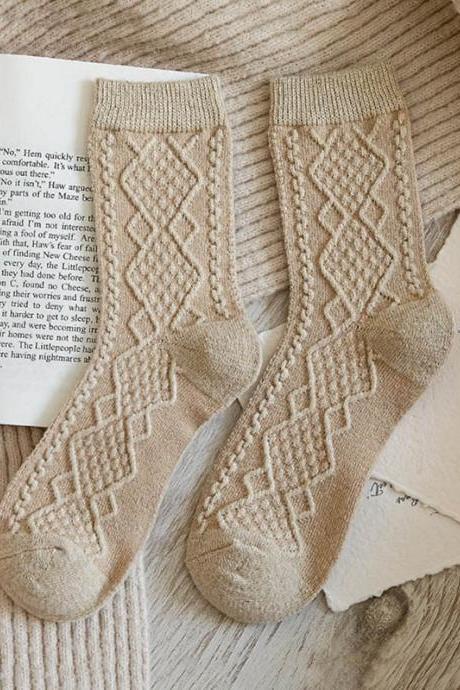 Khaki Vintage Jacquard Knitting Socks