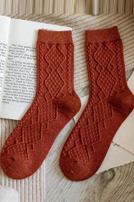 BRICK RED Vintage Jacquard Knitting Socks